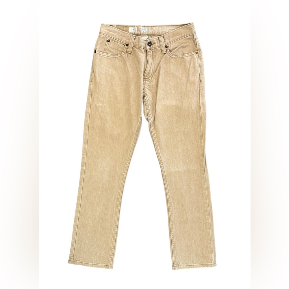 Free World Night Train Beige Straight Leg Jeans Mens Size 28  100% Cotton
